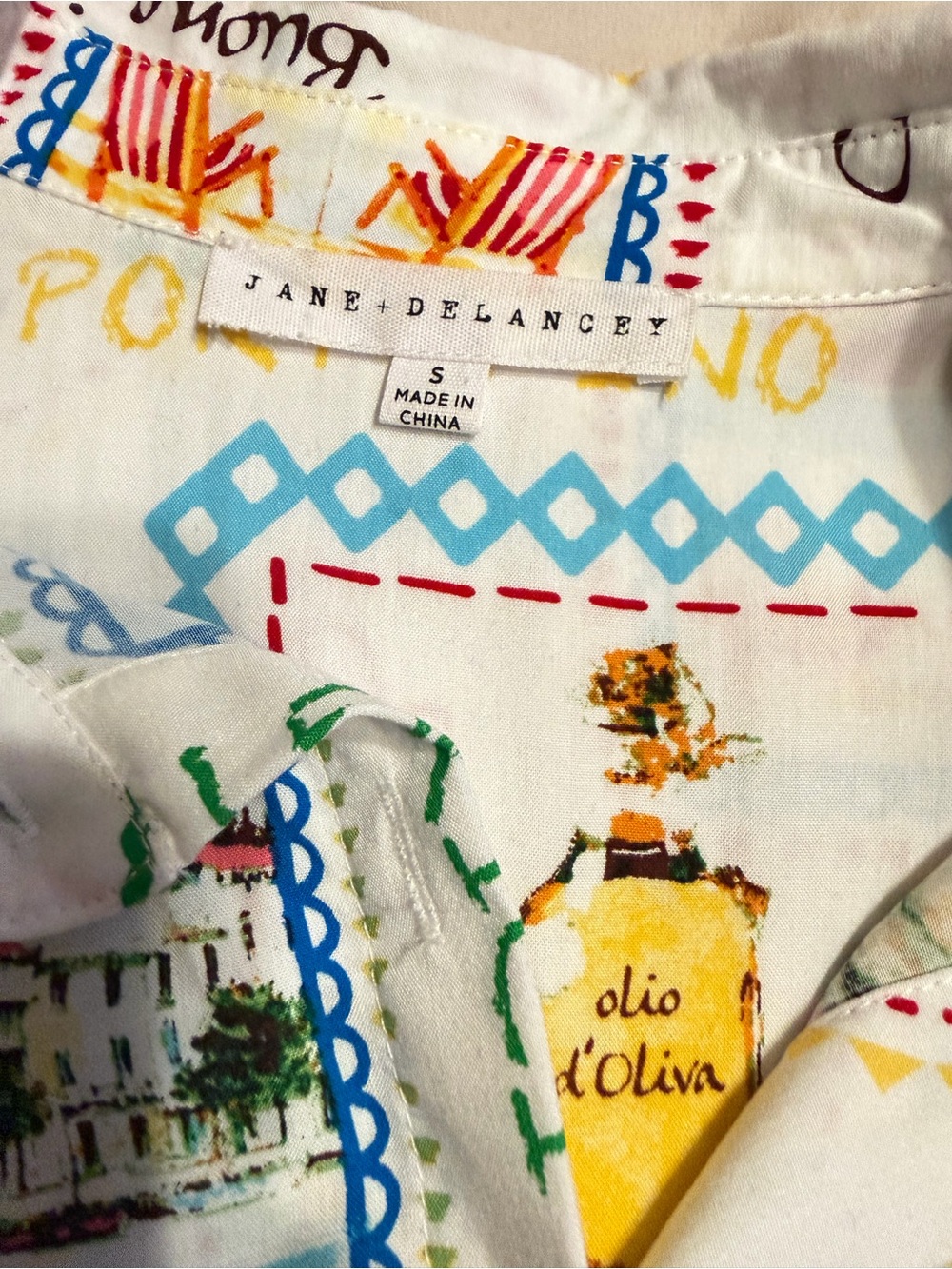 Jane + Delancey Italian Postcard Print Button-Up Shirt Multicolor Prints Sz S - Picture 3 of 6